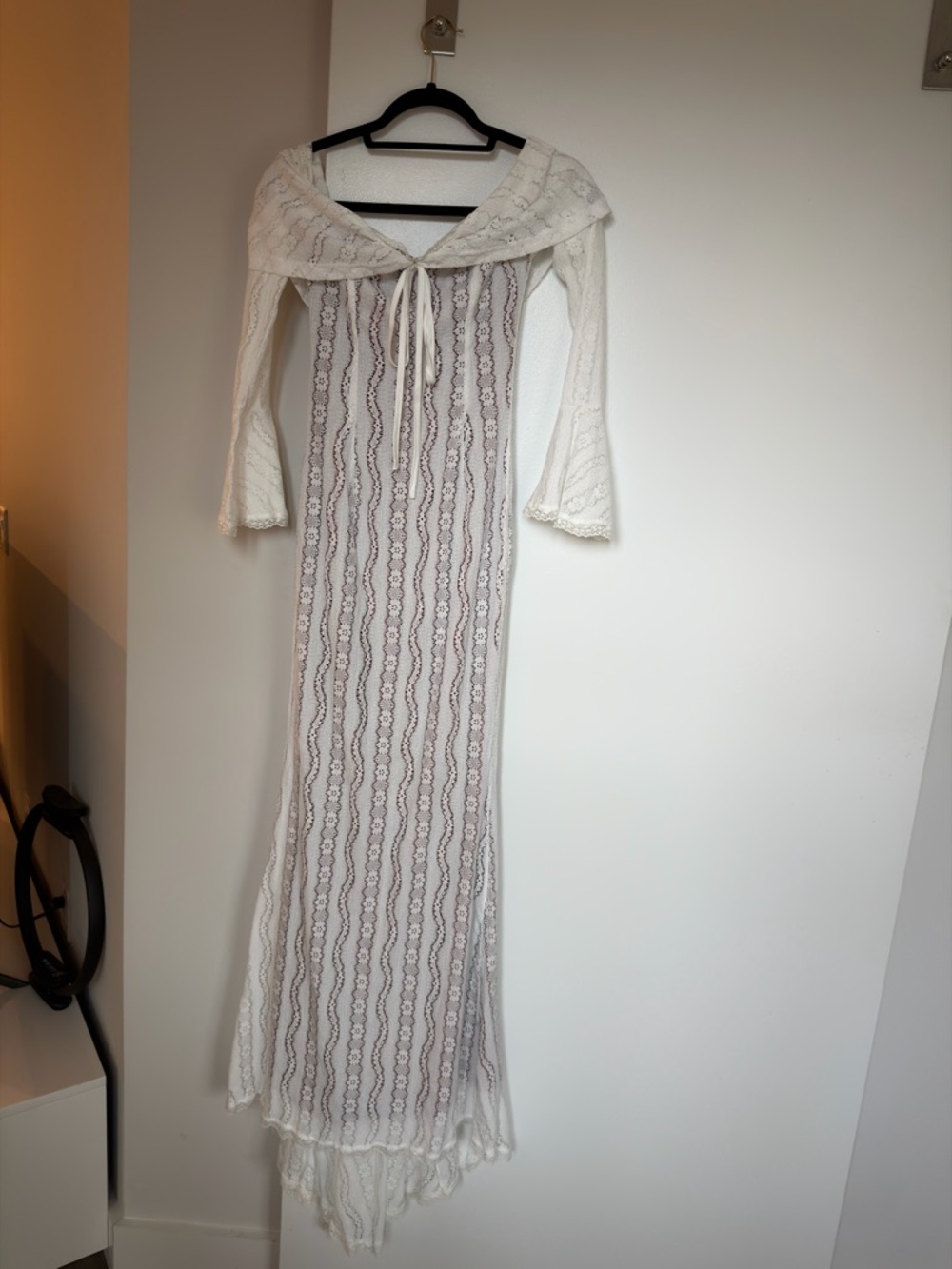 Ivory Lace Maxi Dress with Tie Front